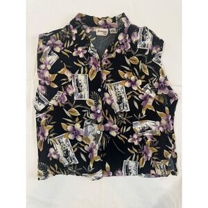 Vintage 90s Y2K Joanna Plus Tropical Hawaiian Coastal Boxy Button Up Shirt 22W